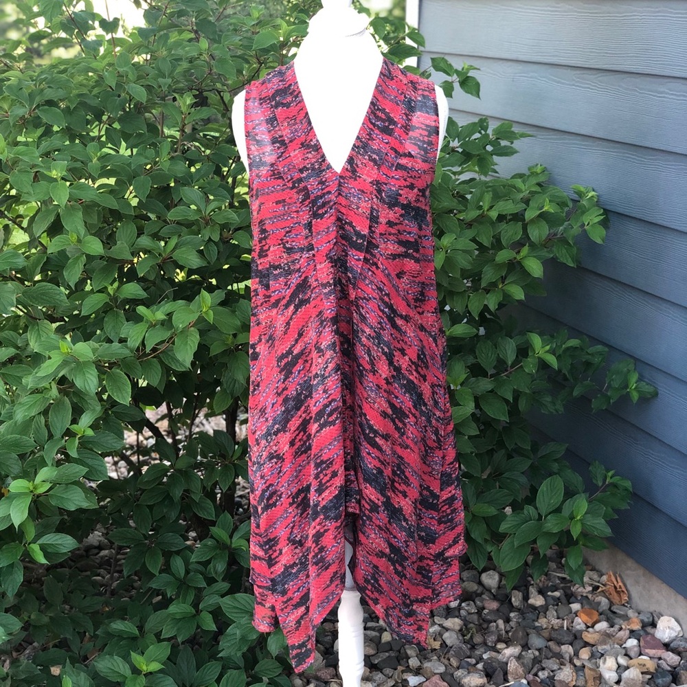 Rachel Zoe 100% silk dress abstract asymmetrical hemline v neck